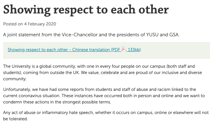university of york - showing respect