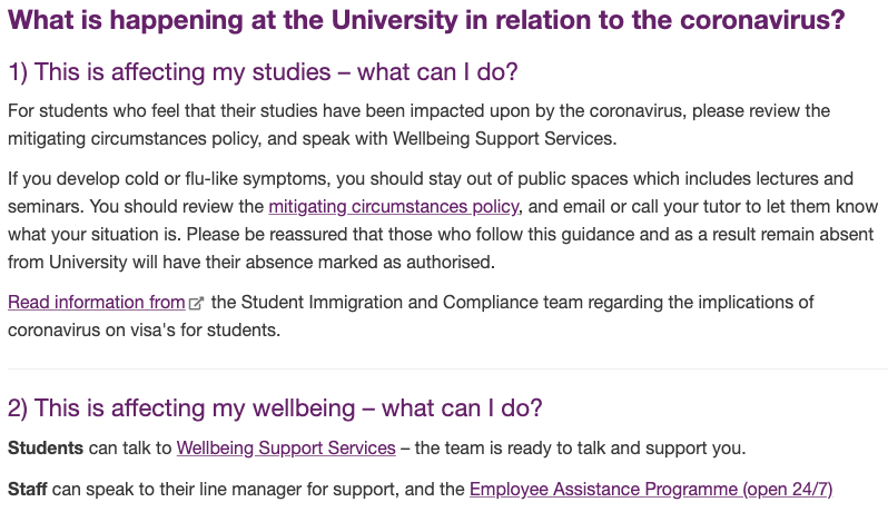 university of warwick - coronavirus - update